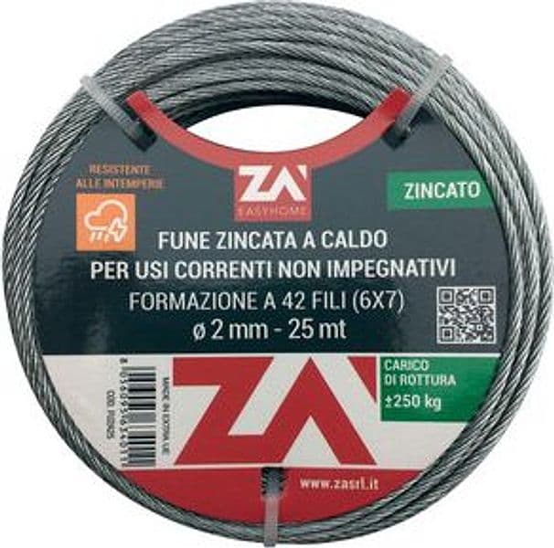 Fune Acciaio Commerciale 42F Ø 3 mm Cf 25 m Za