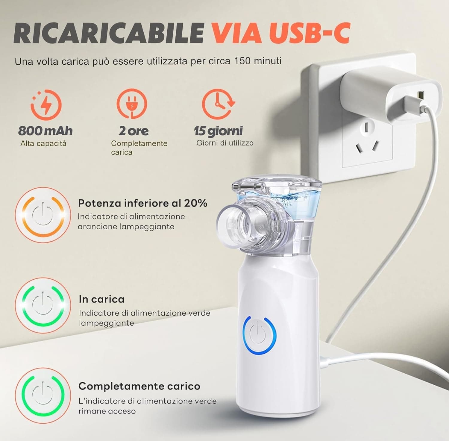 Aerosol Portatile AU YAT Ricaricabile USB-C Ultrasuoni Silenzioso Bambini Adulti - 2