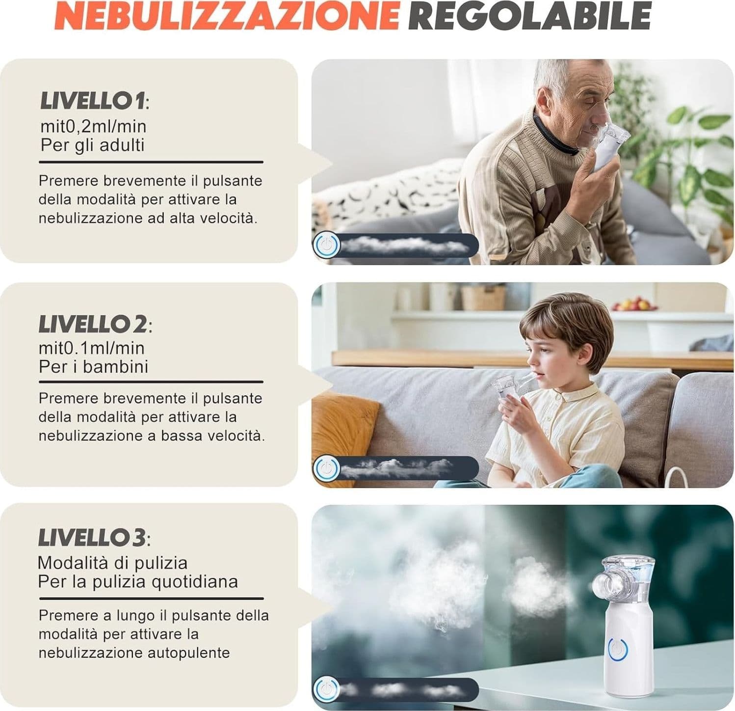 Aerosol Portatile AU YAT Ricaricabile USB-C Ultrasuoni Silenzioso Bambini Adulti - 3
