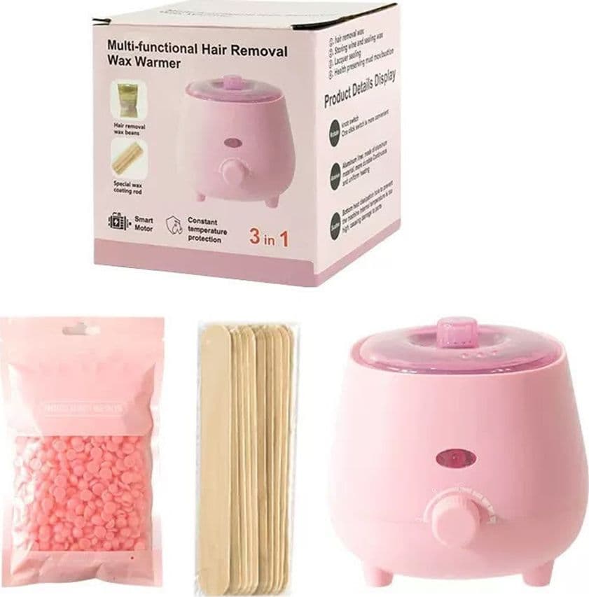 KIT SCALDACERA MULTIFUNZIONE 3 IN 1 PER DEPILAZIONE CON CERA IN GRANI SPATOLE IN LEGNO