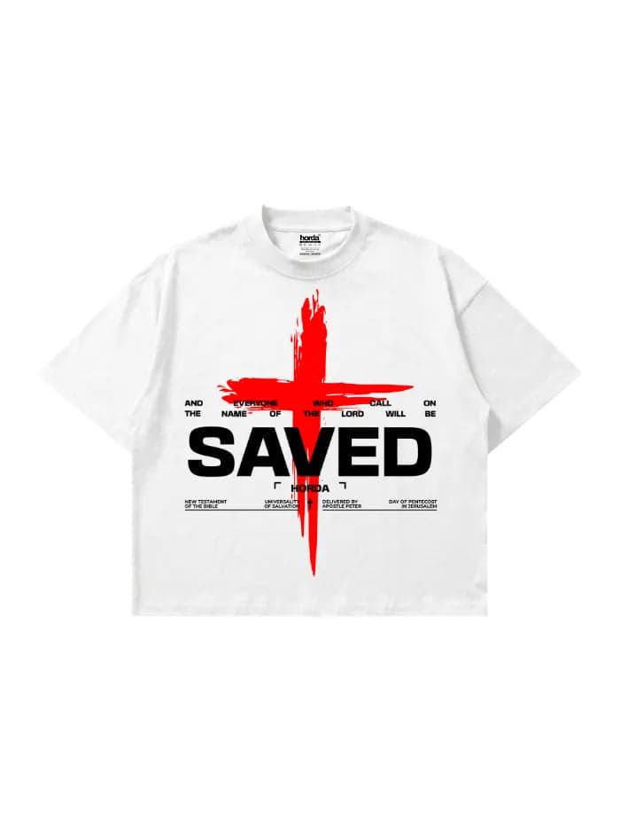 T-shirt Bianca Boxy Fit "Saved" 200gsm Made in Italy | Horda Brand - 3