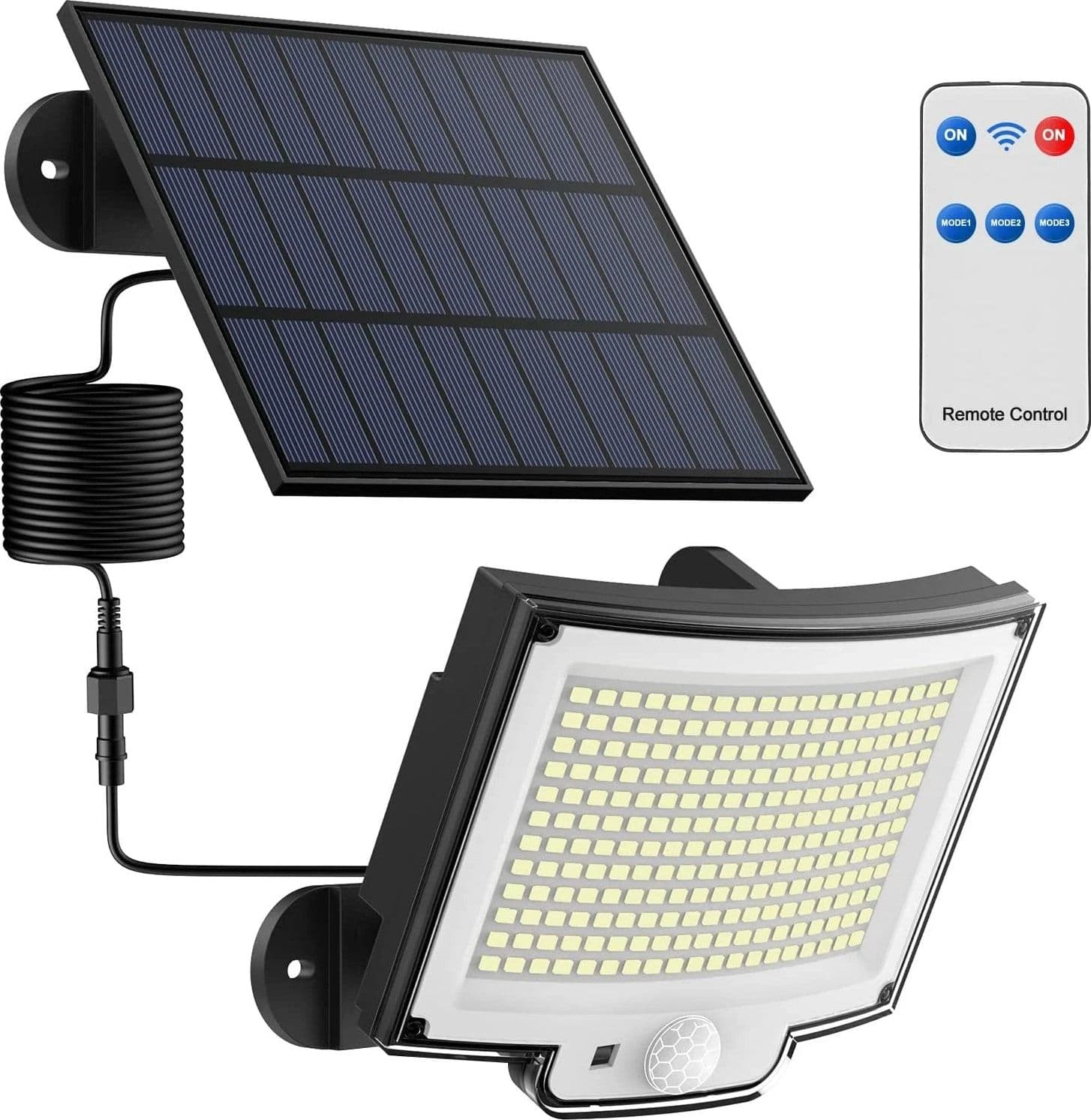 Luce Solare Esterno 228 LED Sensore Movimento Telecomando IP65 Cavo 5m