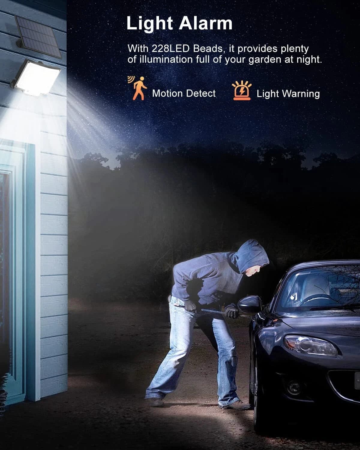 Luce Solare Esterno 228 LED Sensore Movimento Telecomando IP65 Cavo 5m - 6