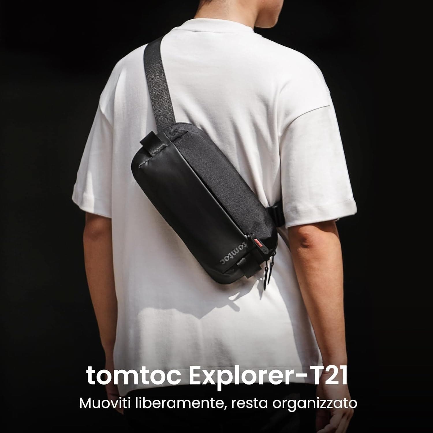 tomtoc Explorer T21 Sling Bag 3L Nera Uomo EDC iPad Mini Switch Antifurto - 3