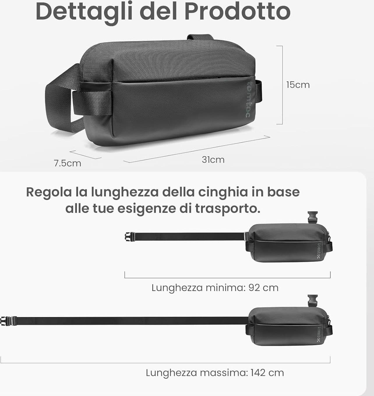 tomtoc Explorer T21 Sling Bag 3L Nera Uomo EDC iPad Mini Switch Antifurto - 6