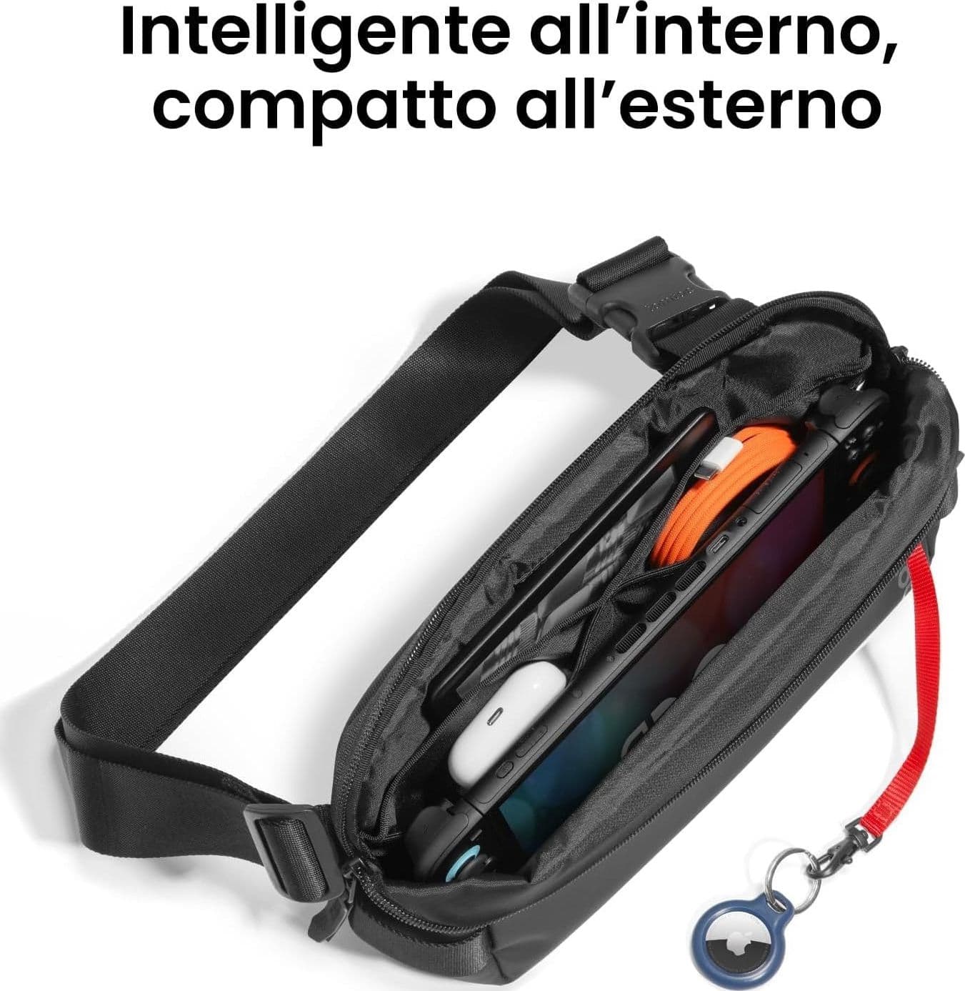 tomtoc Explorer T21 Sling Bag 3L Nera Uomo EDC iPad Mini Switch Antifurto - 7