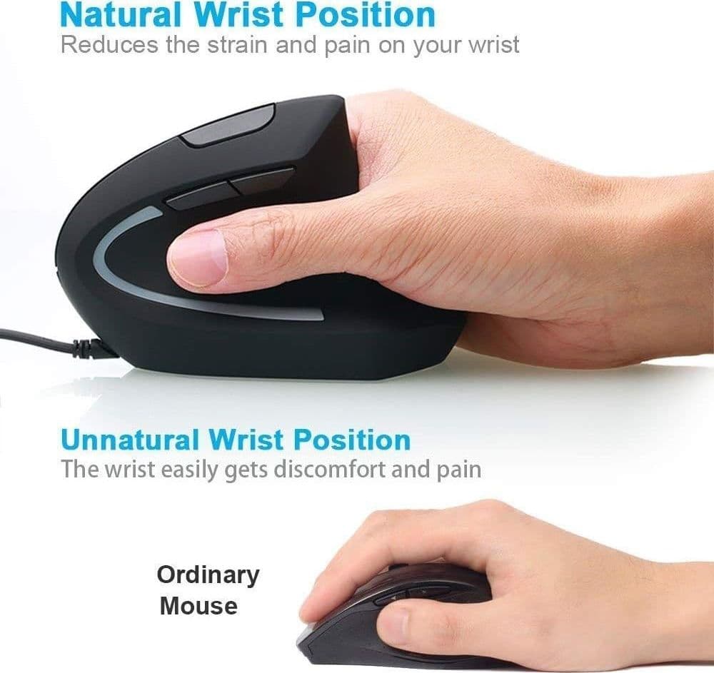 Mouse Verticale Ergonomico Cablato USB 3200 DPI 5 Tasti PC Mac Laptop - 5