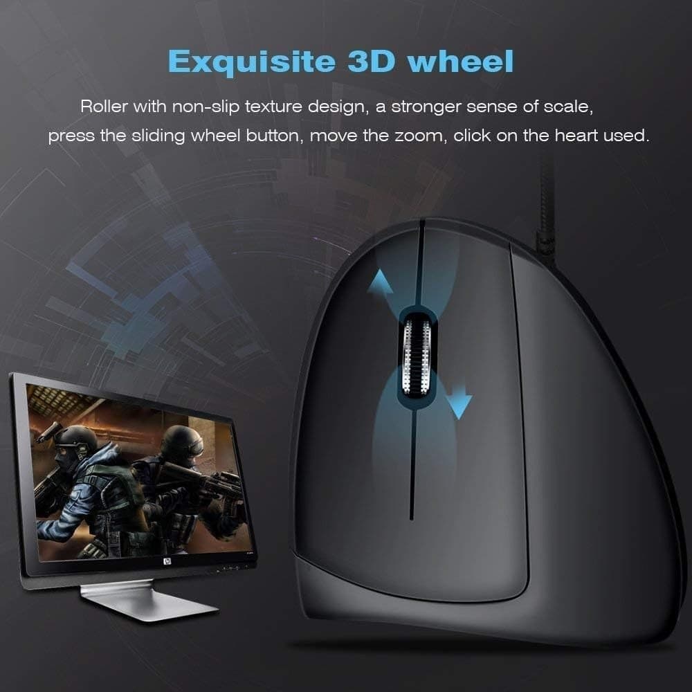 Mouse Verticale Ergonomico Cablato USB 3200 DPI 5 Tasti PC Mac Laptop - 6