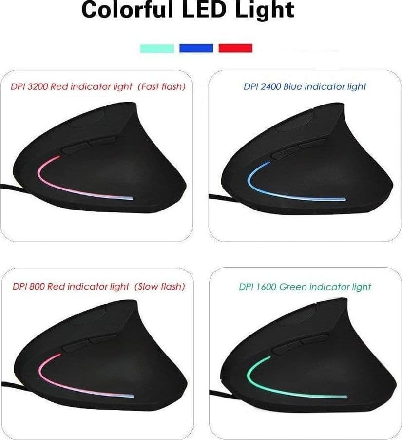 Mouse Verticale Ergonomico Cablato USB 3200 DPI 5 Tasti PC Mac Laptop - 7