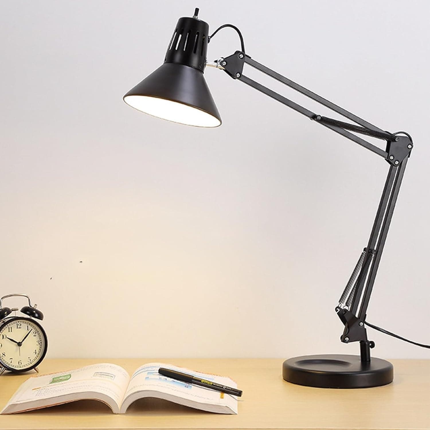 Lampada Scrivania E27 Braccio Snodato Regolabile Metallo Nero Ufficio Studio - 3