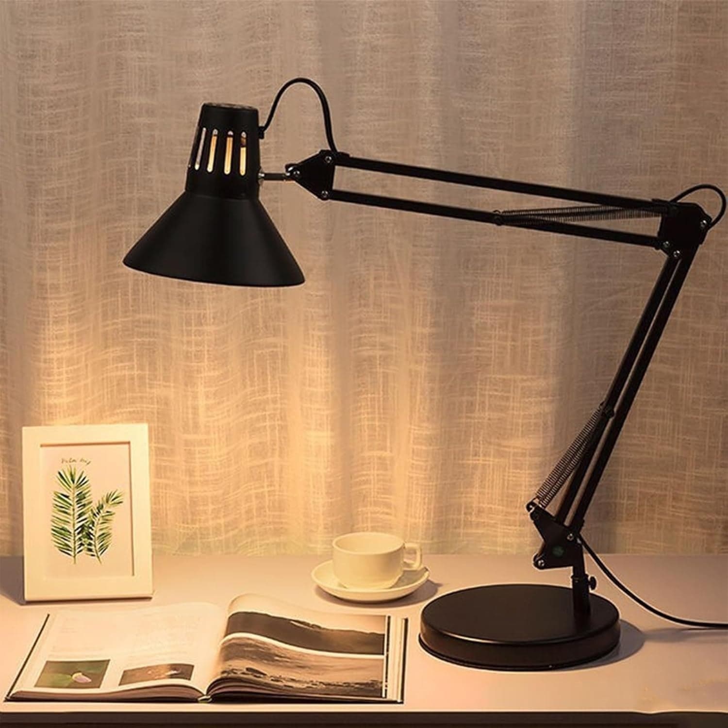 Lampada Scrivania E27 Braccio Snodato Regolabile Metallo Nero Ufficio Studio - 6