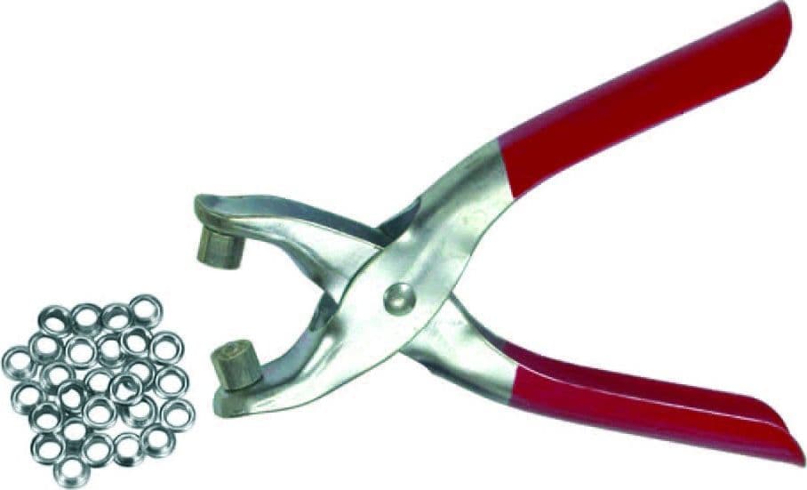 Pinza occhiellatrice   - mm.150 in acciaio cromato, completa di 100 occhielli, - 2