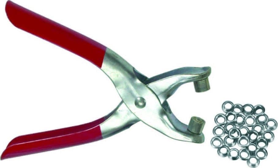 Pinza occhiellatrice   - mm.150 in acciaio cromato, completa di 100 occhielli, - 3