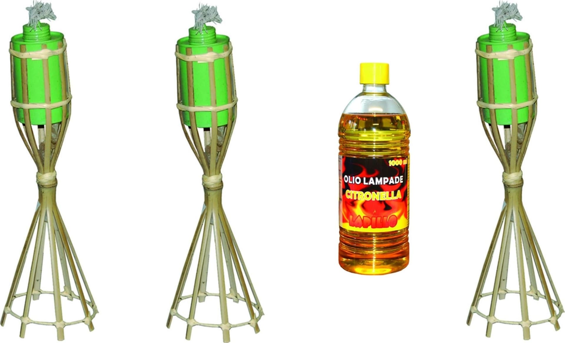 Torcia bambu da appoggio  cm.35h.  ø cm.10x5,5h. - pz 3 + 1 lt olio citronella - 3