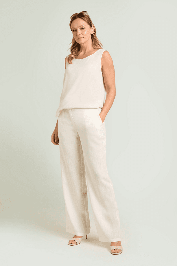 LUISA VIOLA pantalone ampio in lino donna avorio - 4