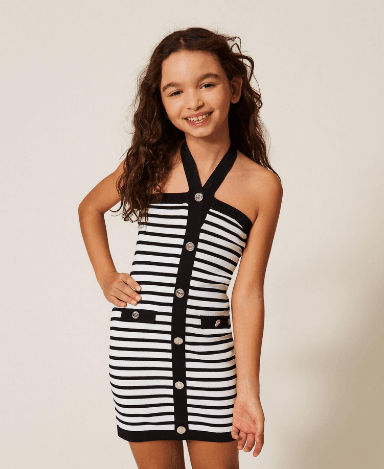 TWINSET abito corto a righe bambina bianco-nero - 2