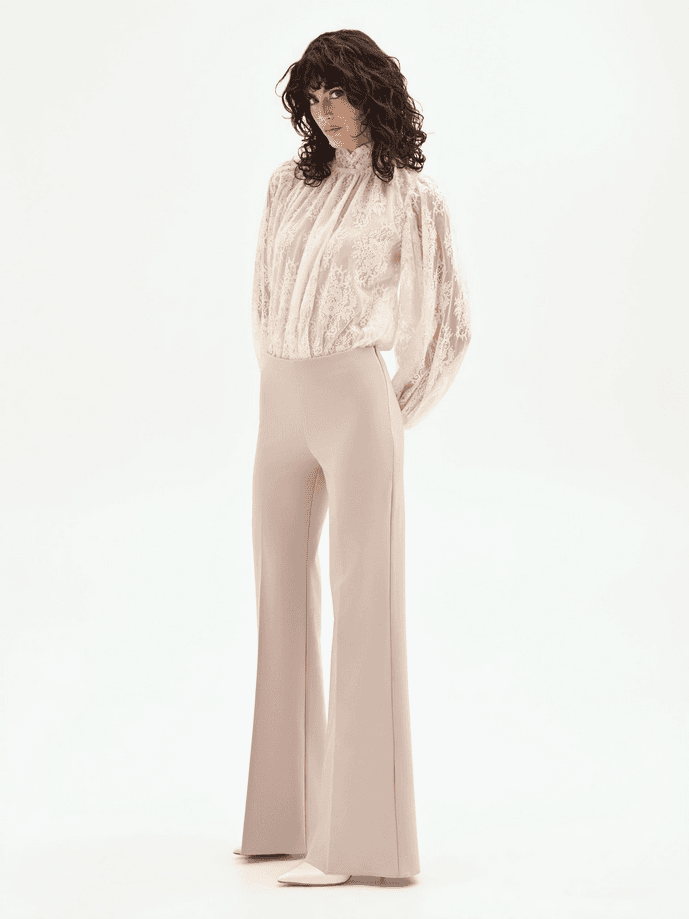 RINASCIMENTO pantalone a palazzo donna tortora beige - 2