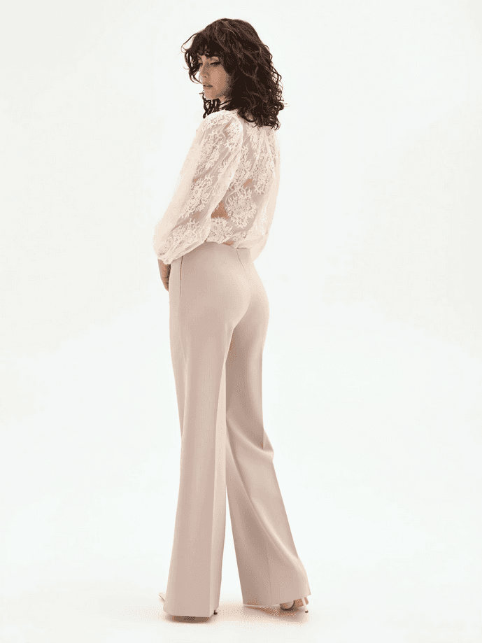 RINASCIMENTO pantalone a palazzo donna tortora beige - 4