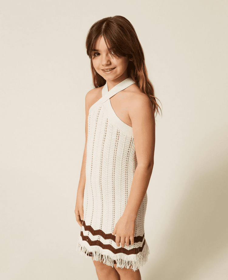 TWINSET abito in maglia bambina bianco-marrone - 2