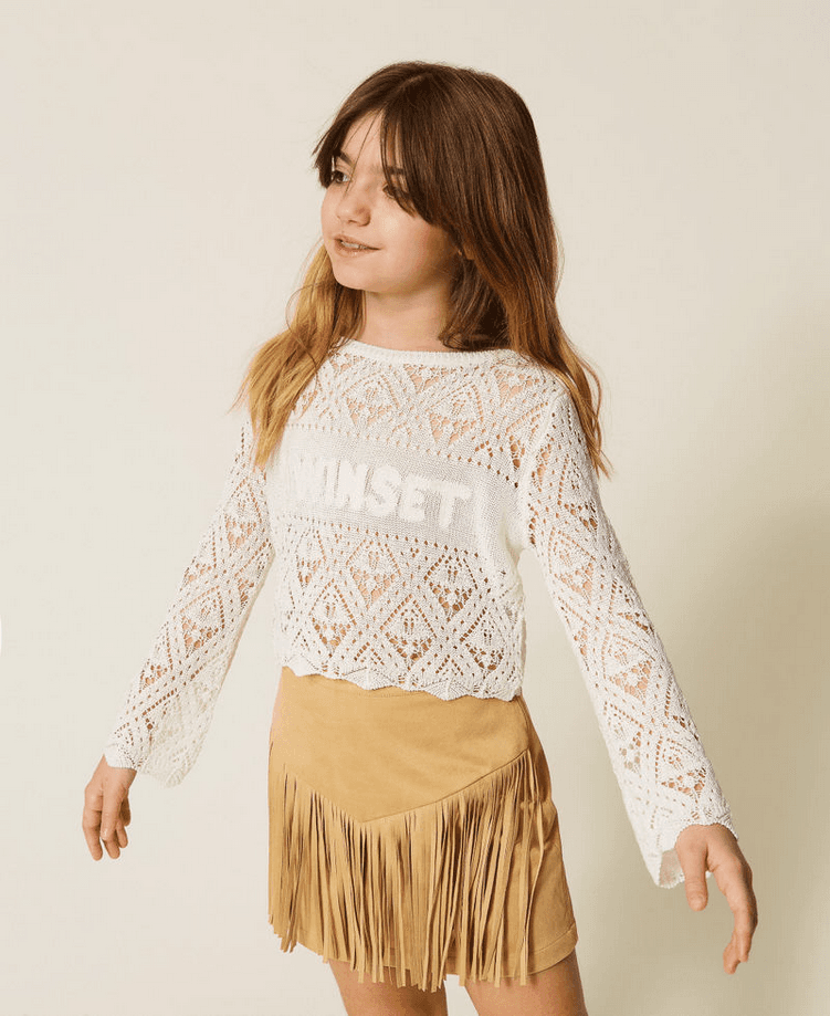 TWINSET maglia con motivo a rombi bambina bianco - 2