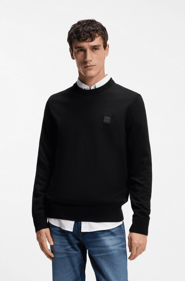 Hugo Boss maglia misto lino con toppa uomo nero - 2