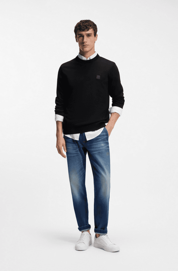 Hugo Boss maglia misto lino con toppa uomo nero - 3