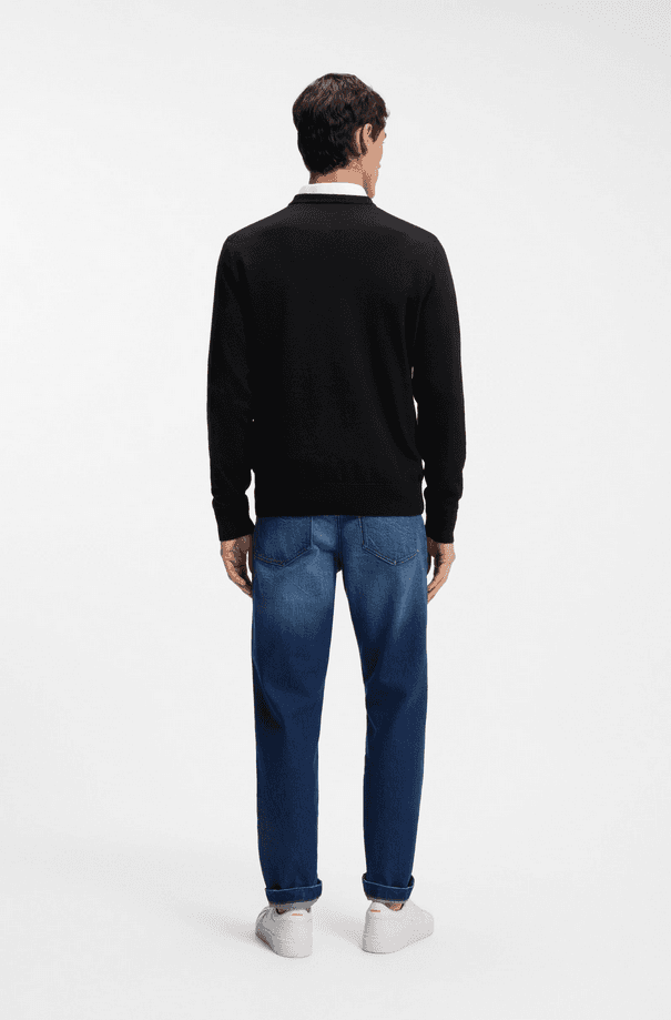 Hugo Boss maglia misto lino con toppa uomo nero - 4