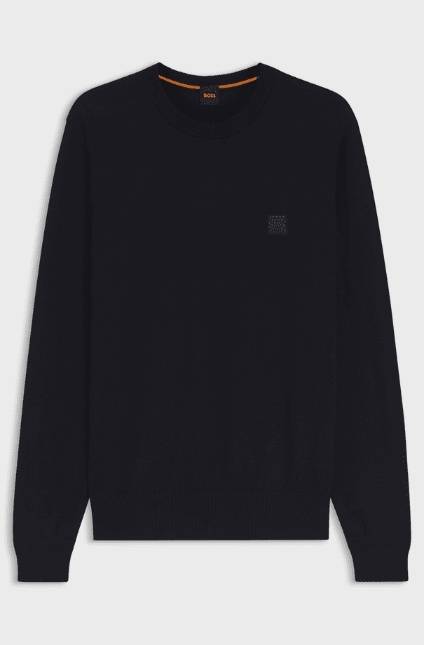 Hugo Boss maglia misto lino con toppa uomo blu scuro
