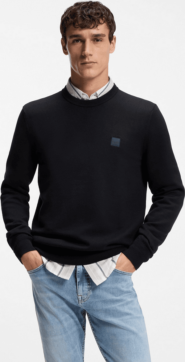 Hugo Boss maglia misto lino con toppa uomo blu scuro - 2