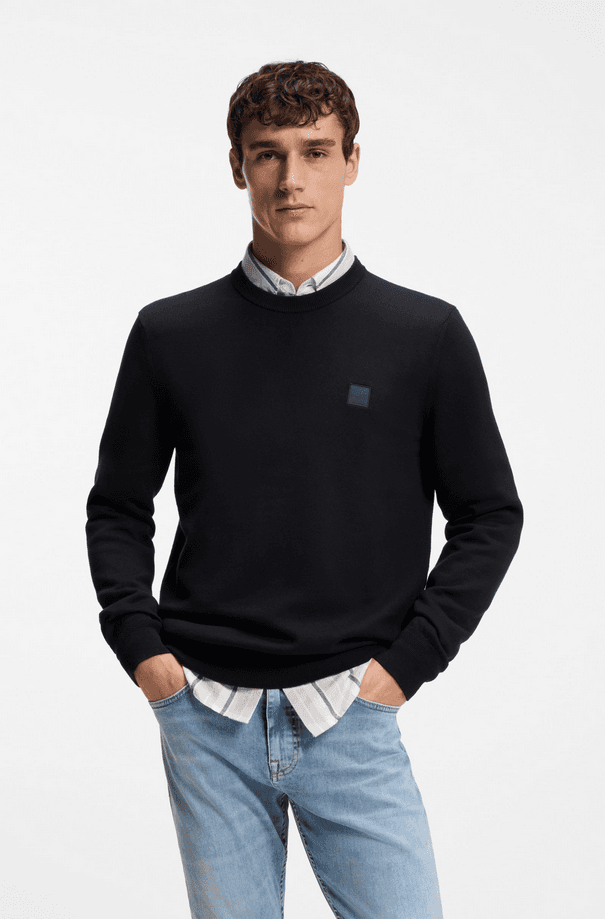 Hugo Boss maglia misto lino con toppa uomo blu scuro - 2
