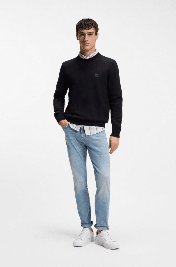 Hugo Boss maglia misto lino con toppa uomo blu scuro - 3
