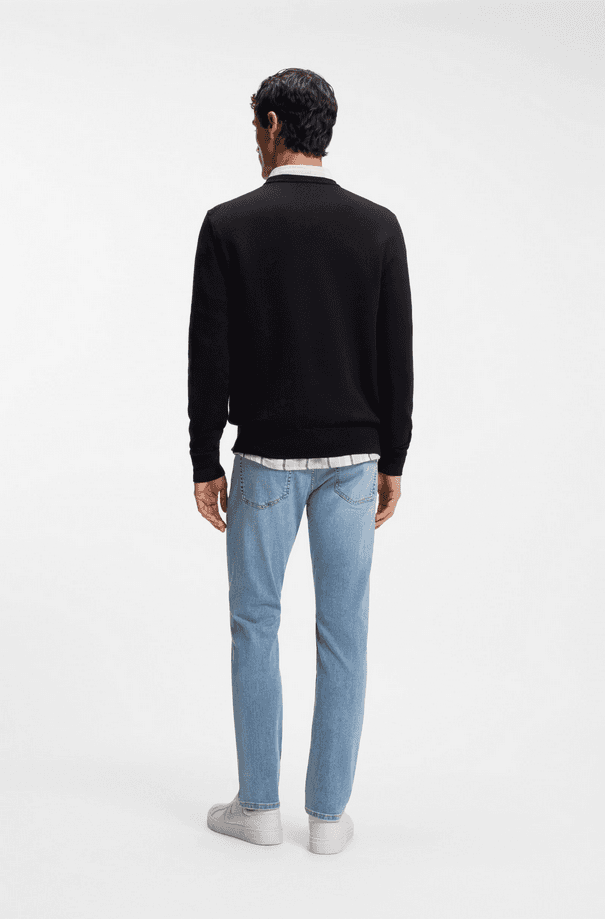Hugo Boss maglia misto lino con toppa uomo blu scuro - 4