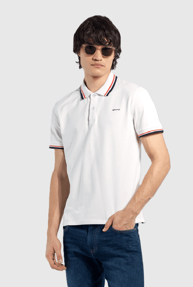 GAS polo con righe a contrasto uomo bianco - 2