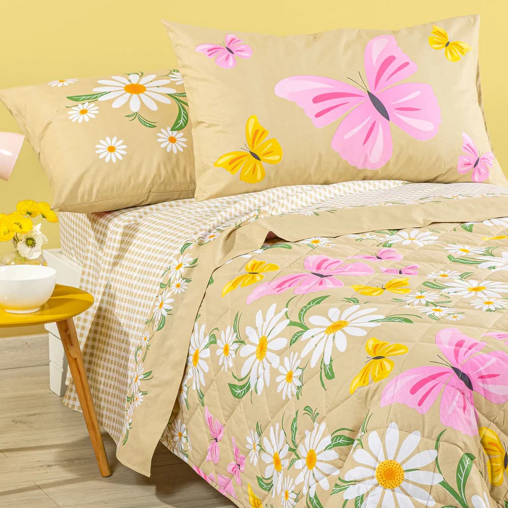 Copriletto Primaverile In Cotone Margherite Singolo Naturale Caleffi Kids - 2