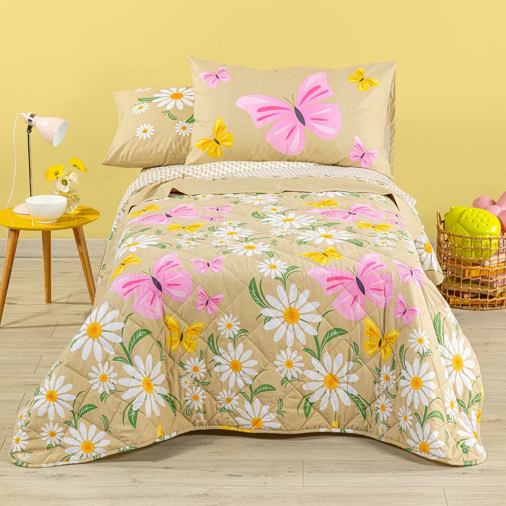 Copriletto Primaverile In Cotone Margherite Singolo Naturale Caleffi Kids - 3