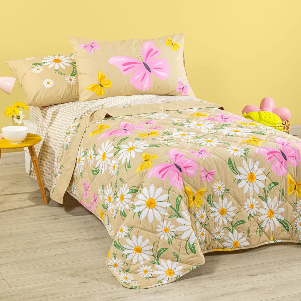 Copriletto Primaverile In Cotone Margherite Singolo Naturale Caleffi Kids - 4