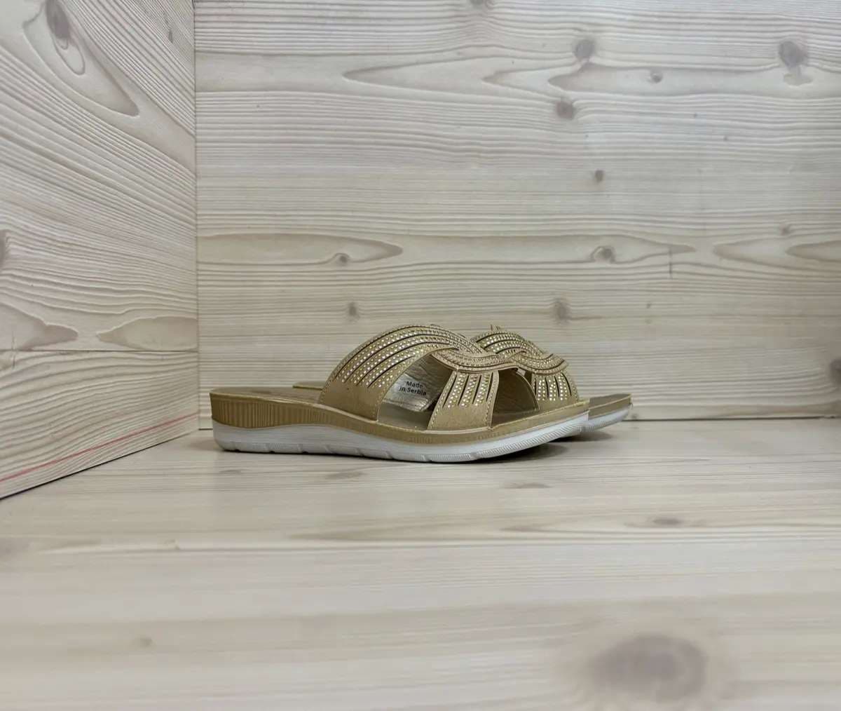 Inblu ciabatta donna sabbia con zeppa e fasce intrecciate