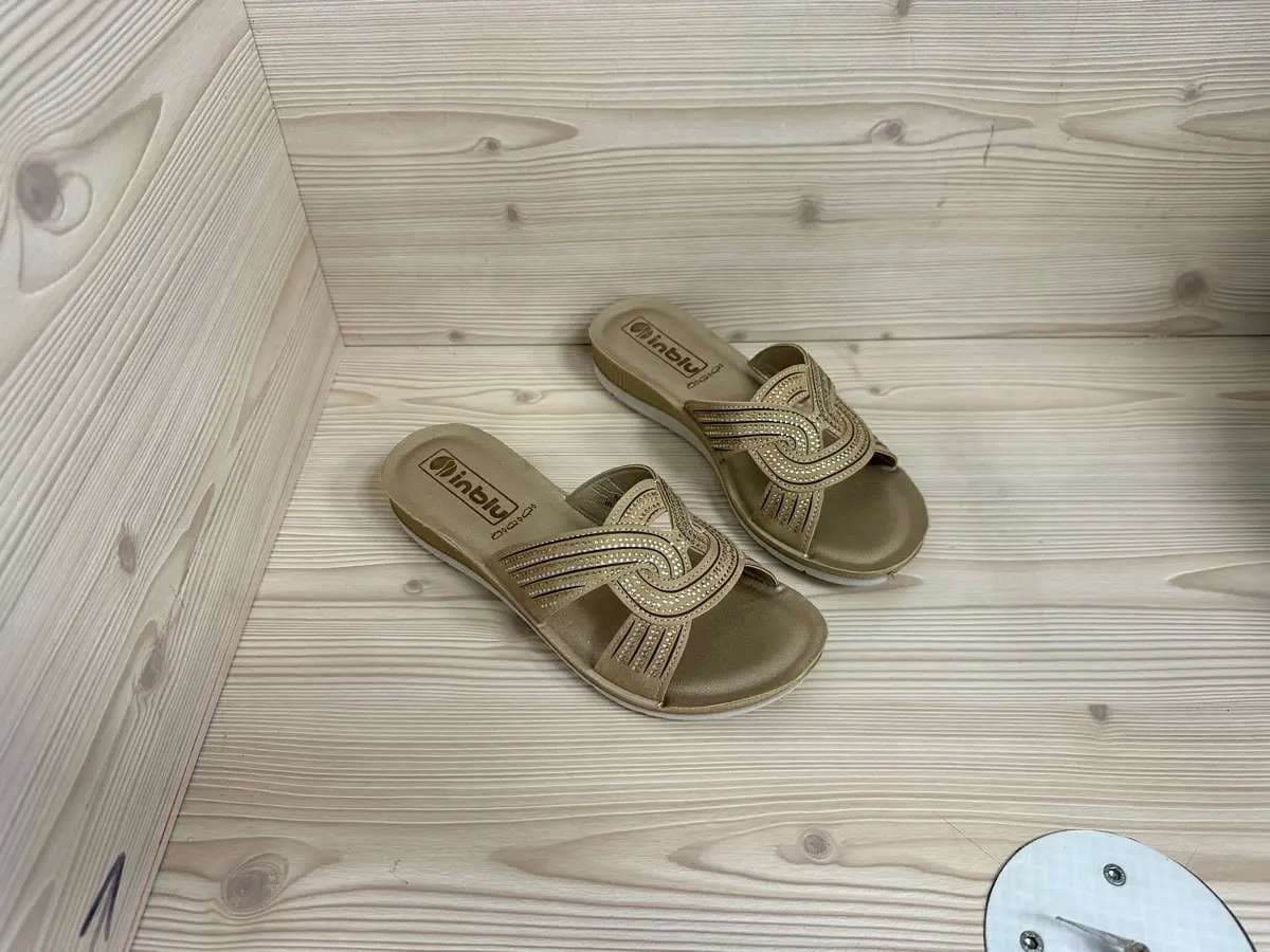 Inblu ciabatta donna sabbia con zeppa e fasce intrecciate - 3