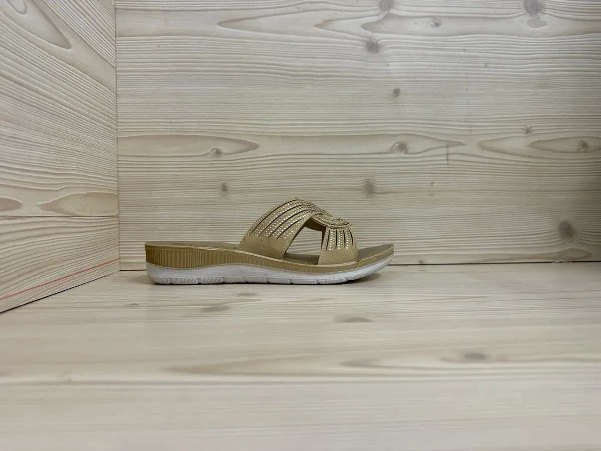 Inblu ciabatta donna sabbia con zeppa e fasce intrecciate - 4