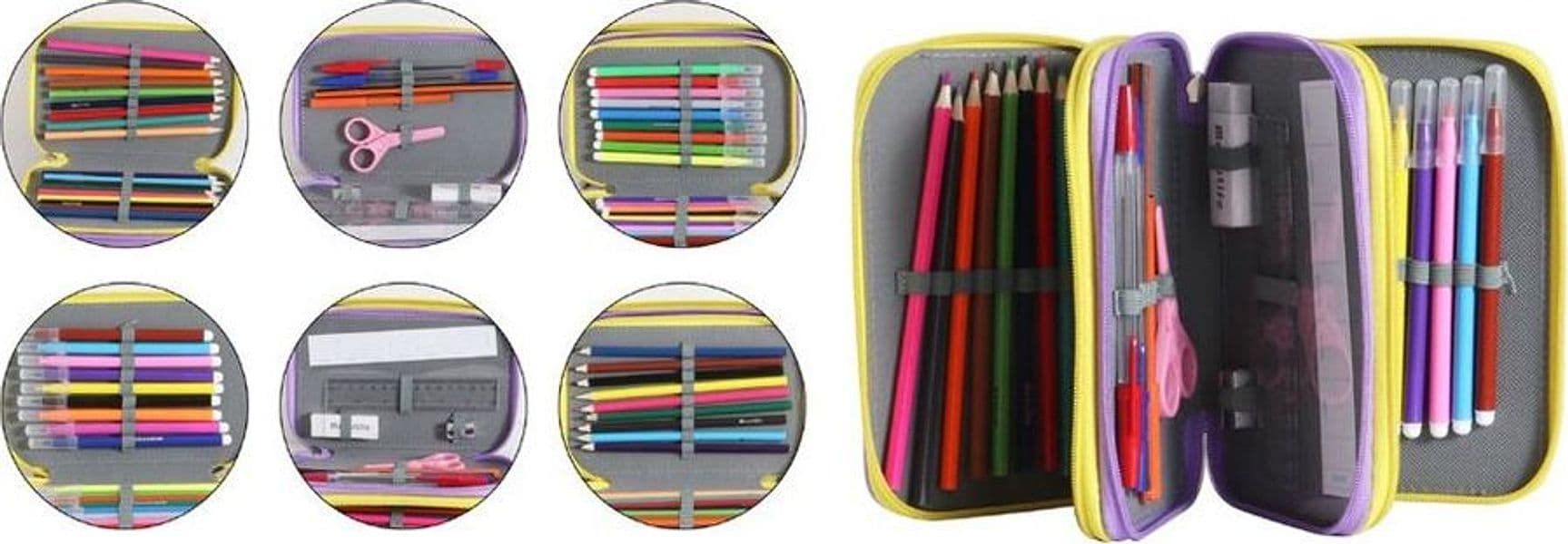 ASTUCCIO SCUOLA TRIPLO A 3 SCOMPARTI DESIGN 3D TEMA UNICORNO MAGICO MATITE COLORATE 622026 - 3