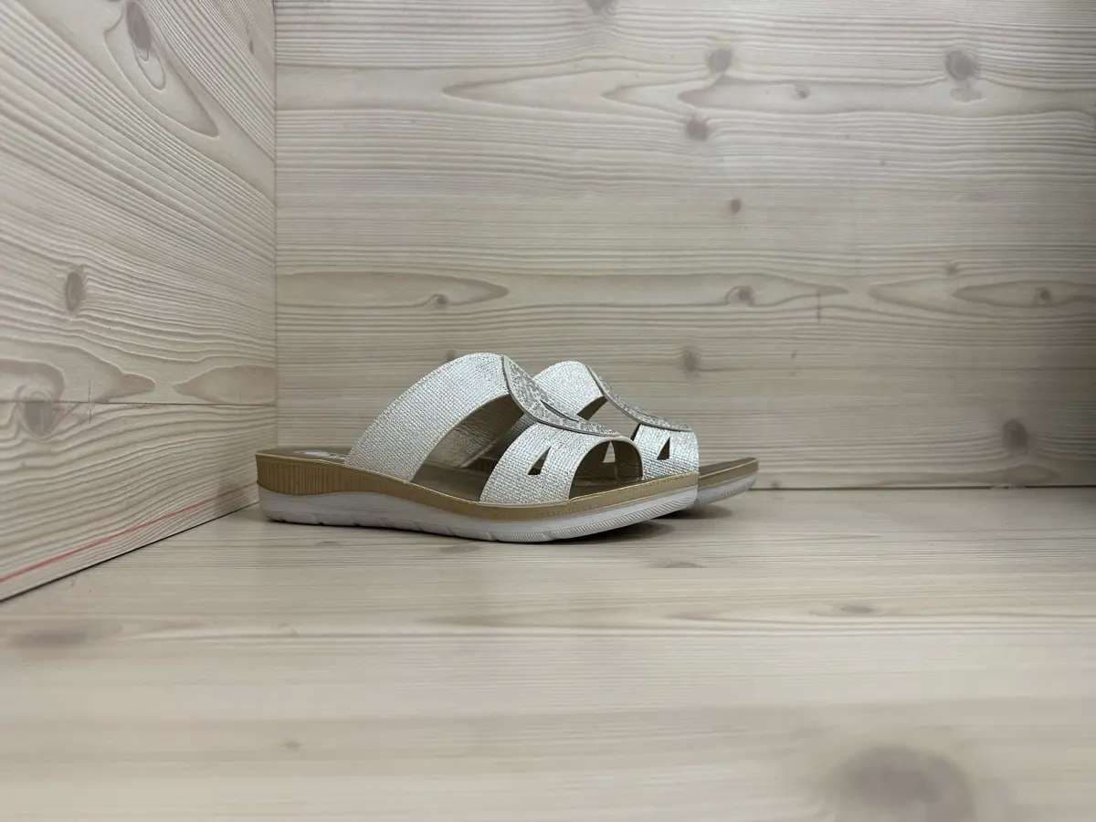 Inblu ciabatta donna bianca con zeppa e strass - 6