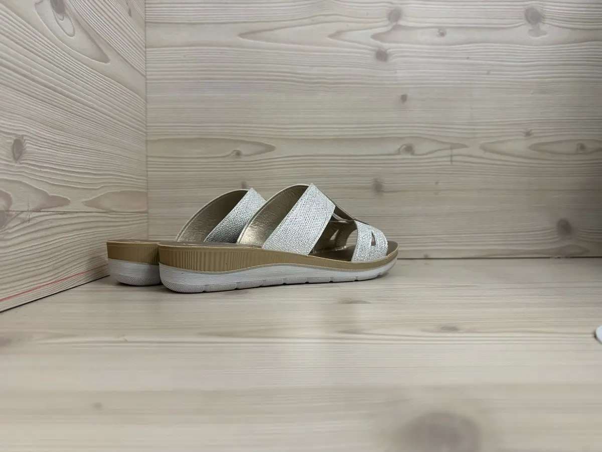 Inblu ciabatta donna bianca con zeppa e strass - 2