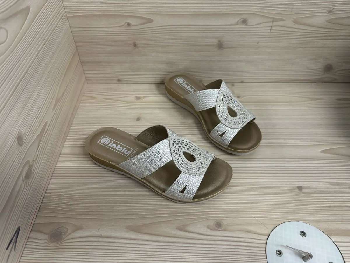 Inblu ciabatta donna bianca con zeppa e strass - 3