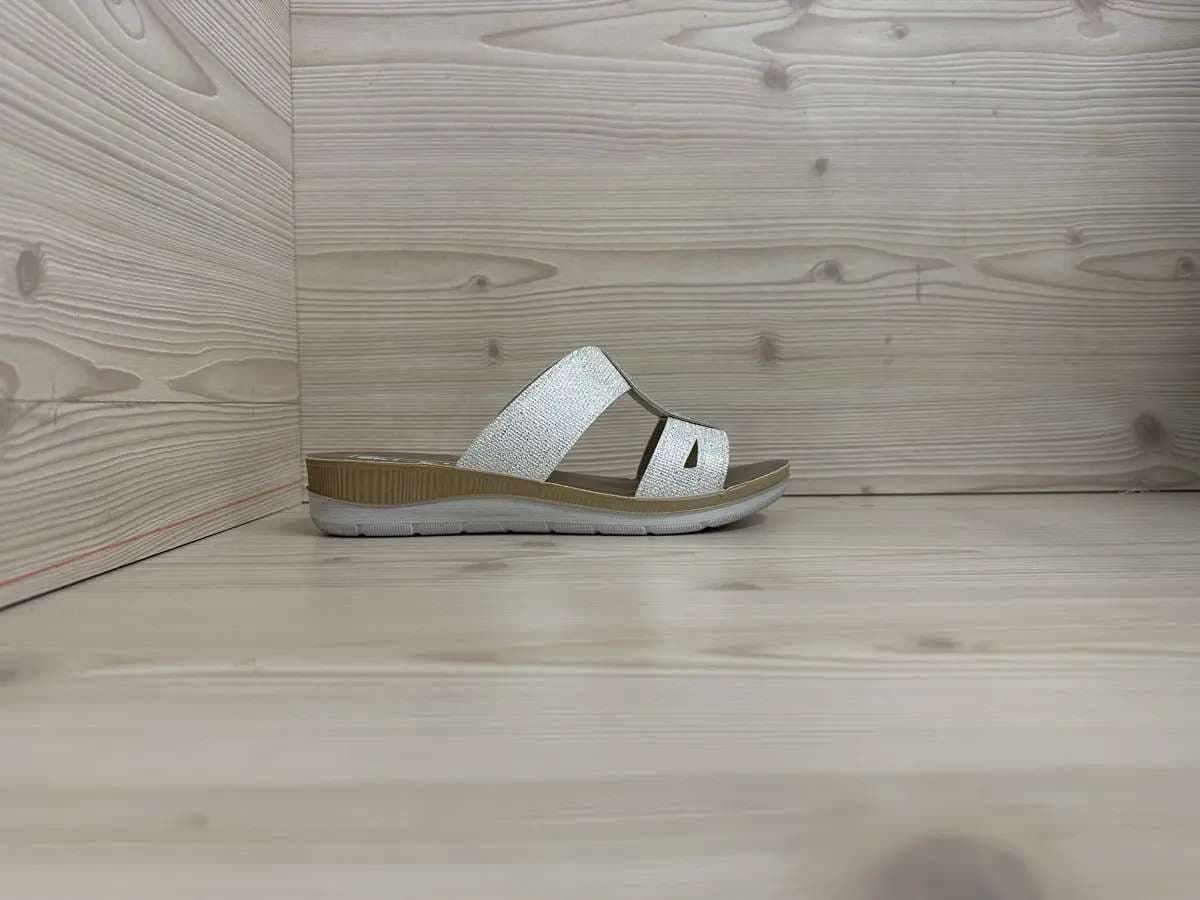 Inblu ciabatta donna bianca con zeppa e strass - 4