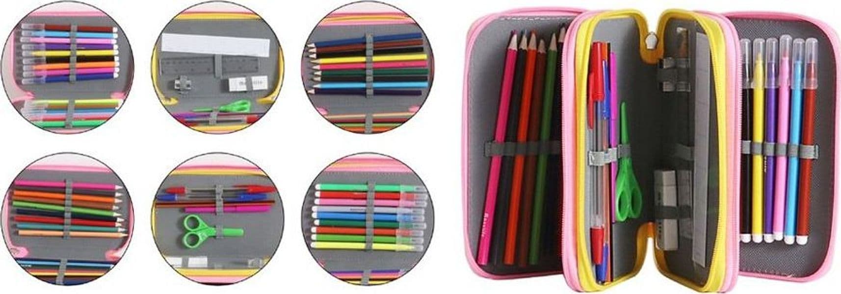 ASTUCCIO SCUOLA TRIPLO A 3 ZIP SCOMPARTI DESIGN A TEMA SFUMATURA MATITE COLORATE 622046 - 3