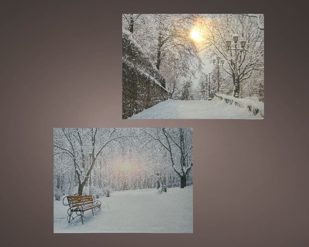 Quadro con LED luminosi Paesaggio innevato con alberi invernali, dipinto da 78 cm - 4