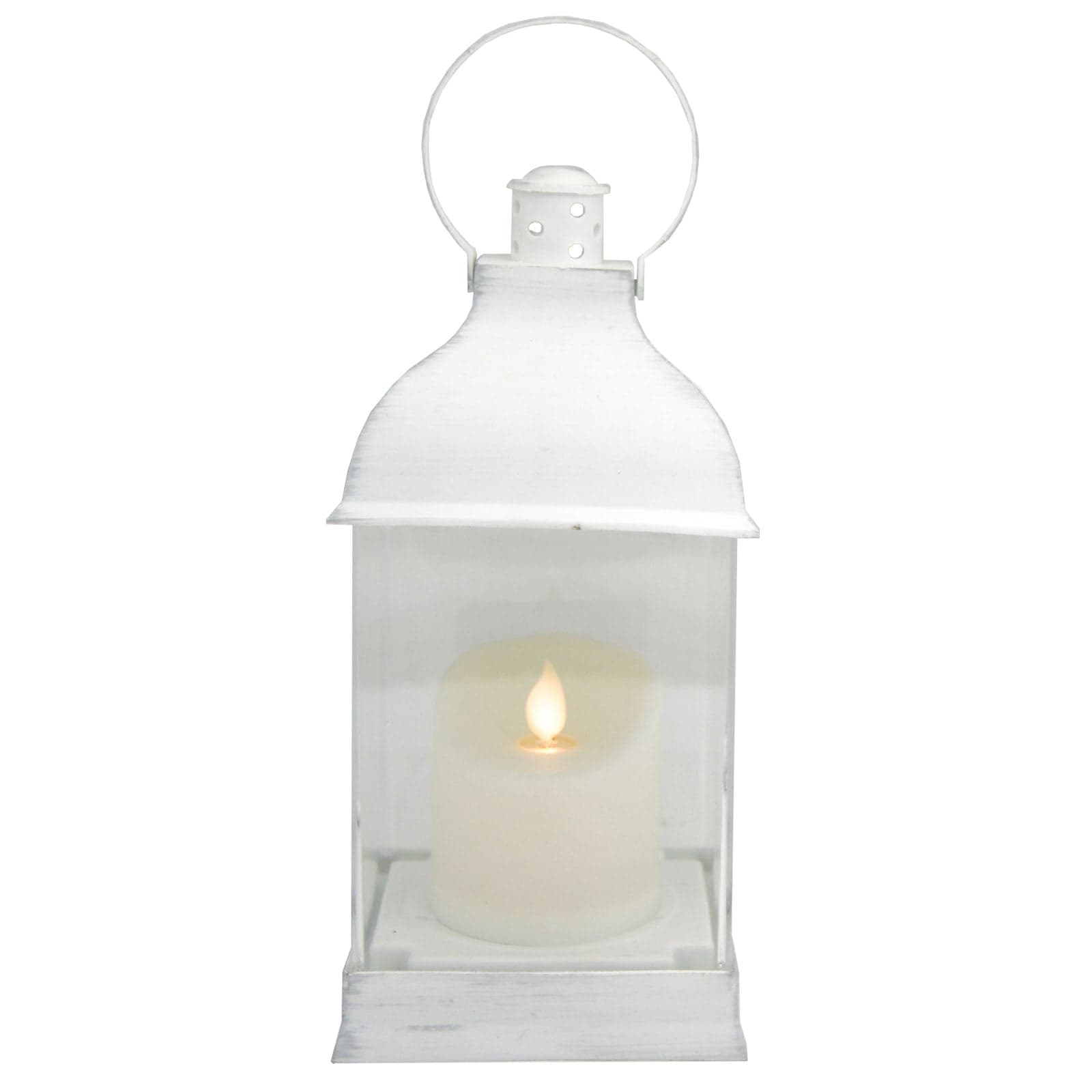 Lanterna natalizia bianco anticato decorazione con candela ed effetto fiamma a led con batteria - 2