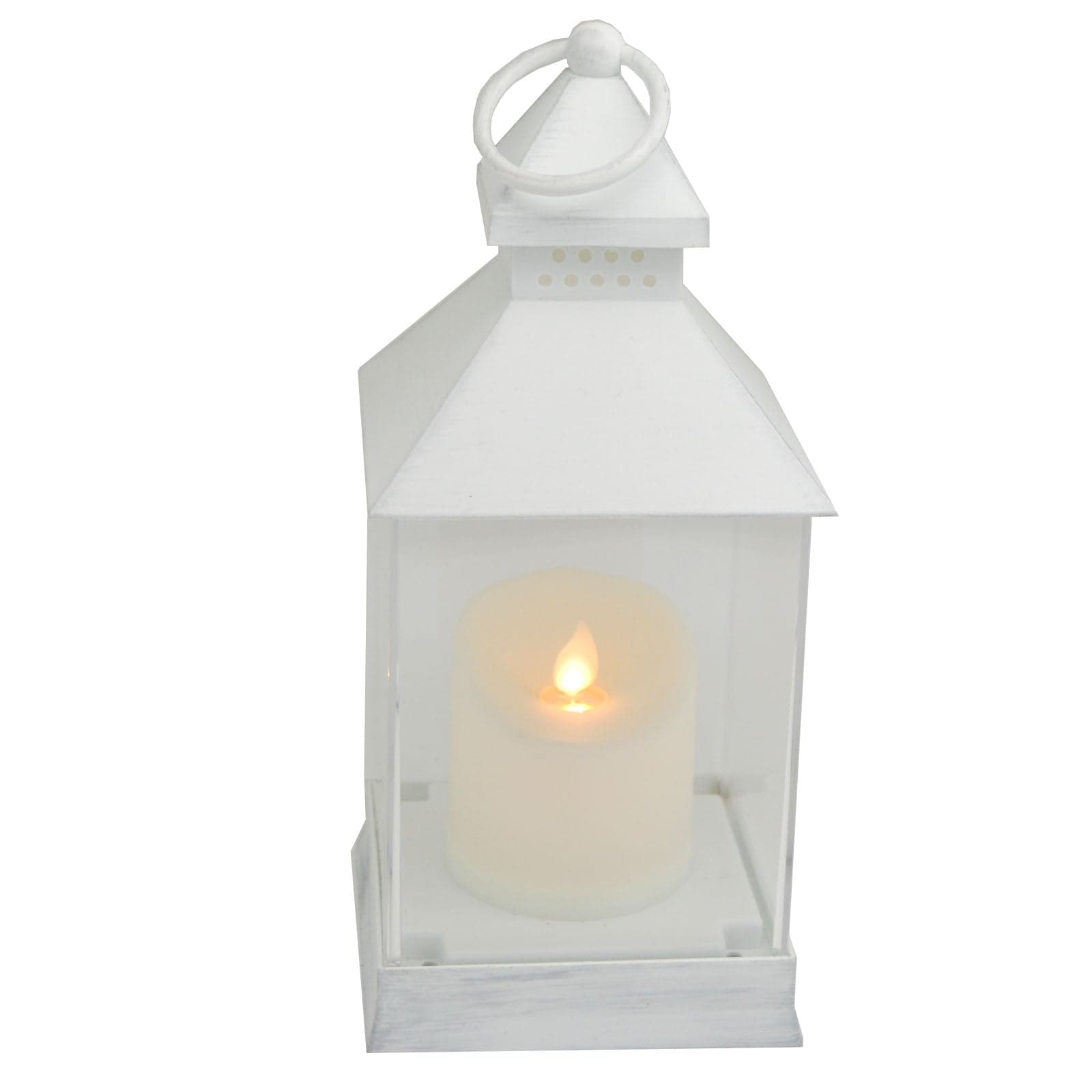Lanterna natalizia bianco anticato decorazione con candela ed effetto fiamma a led con batteria - 3