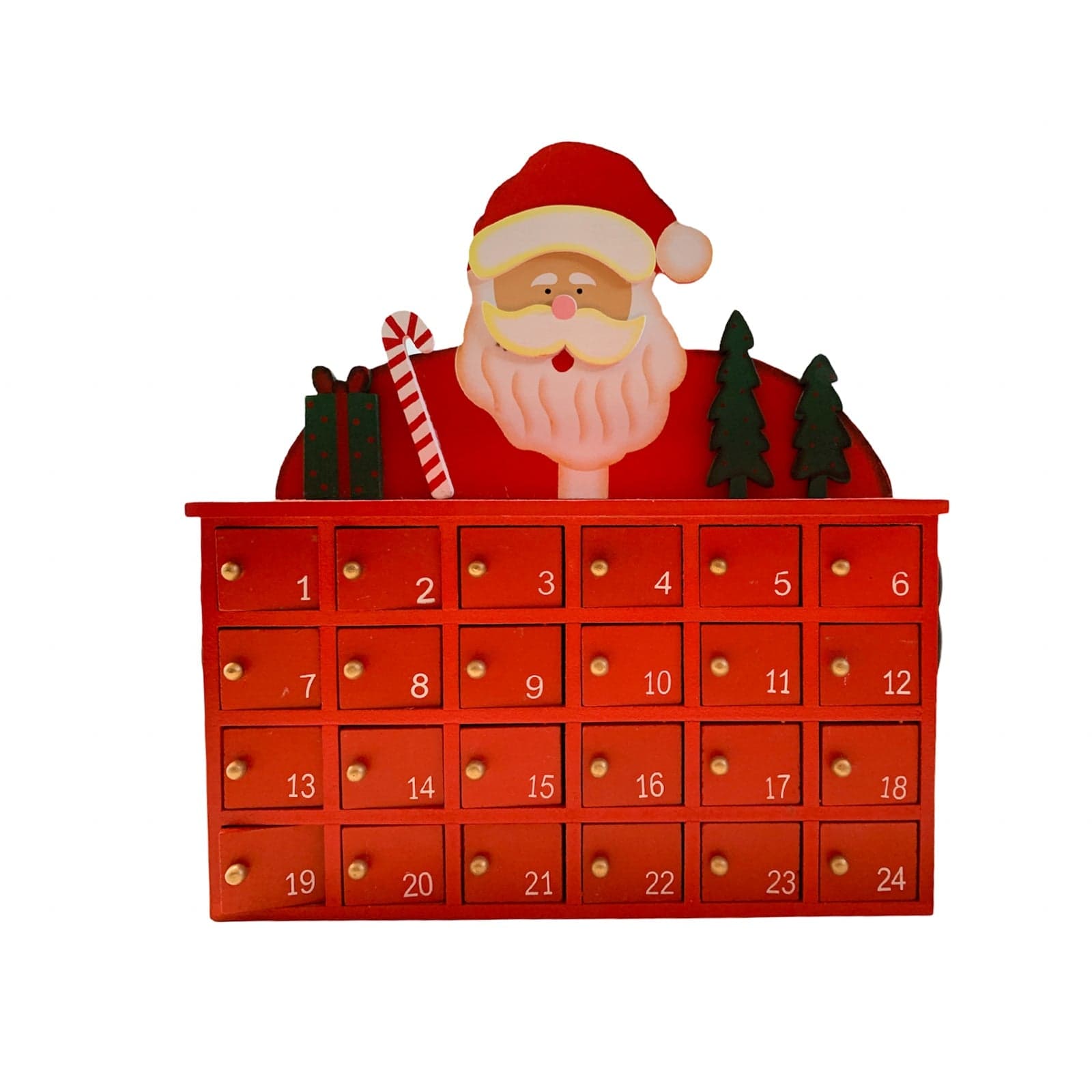 Calendario dell'avvento natalizio "Babbo Natale" decorazione in legno rosso con cassetti - 2