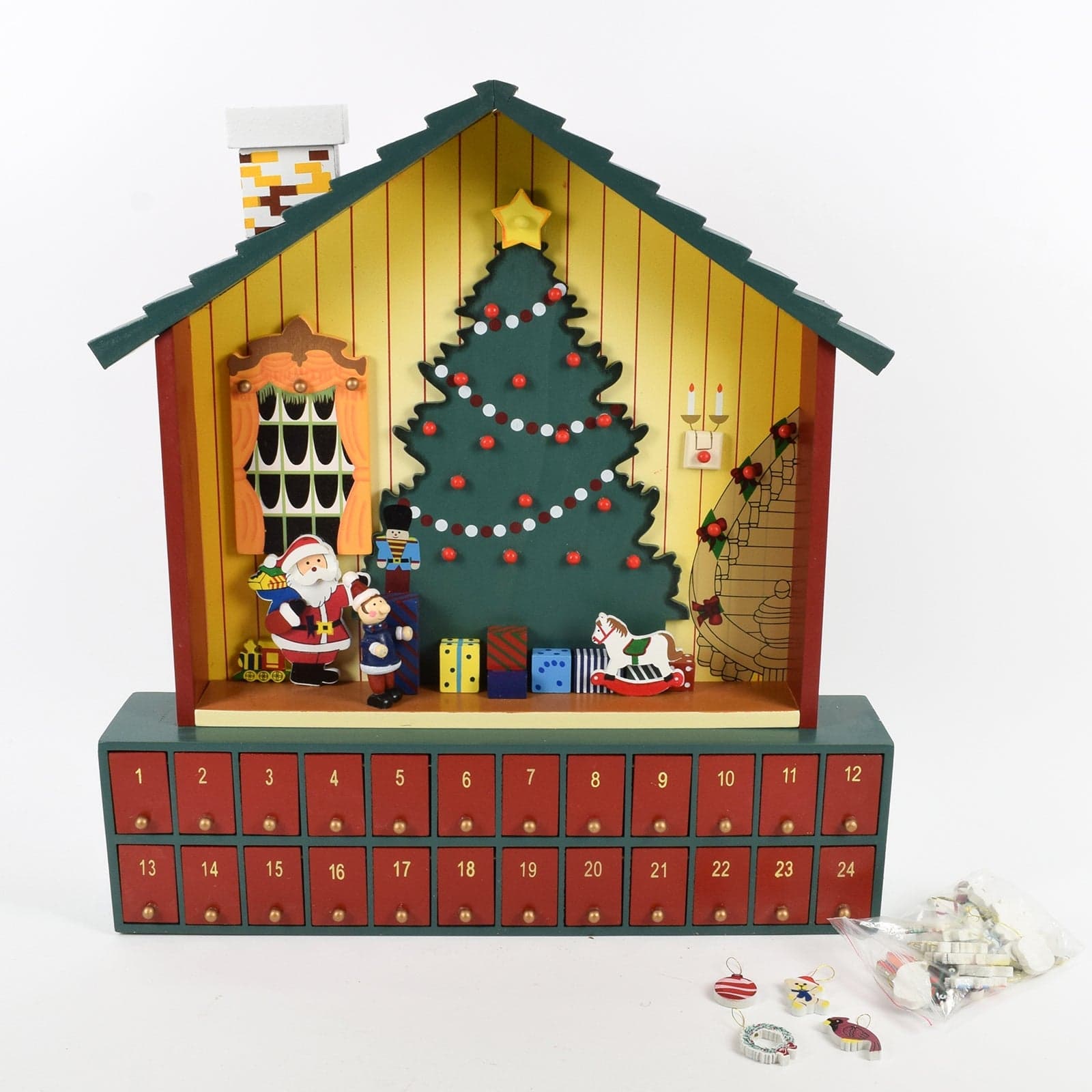 Calendario dell'avvento natalizio "Casetta Babbo Natale" decorazione in legno con cassetti - 2
